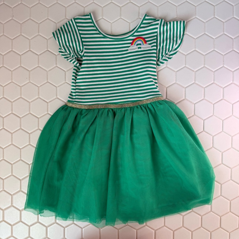 Green Striped Dress with Rainbow Patch